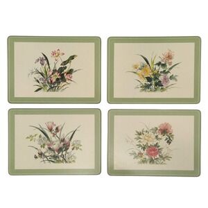 Pimpernel Vintage Green Ivory Floral Cork Back Mini Placemats Trivets (Set of 4)